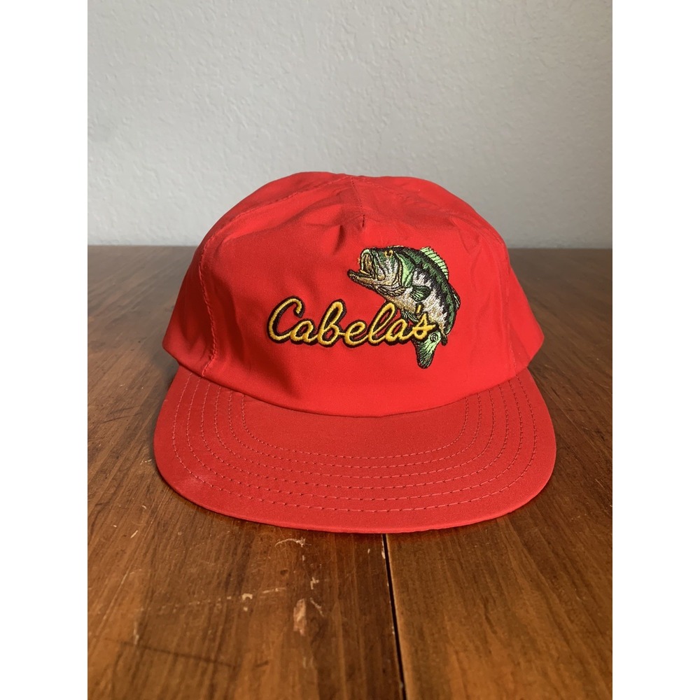 Vintage Cabelas Goretex Fishing Hat Snapback Red Made In USA Bass Hunting Adjust